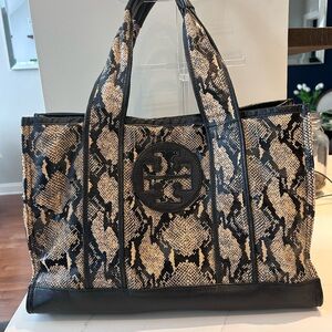 Tory Burch Black and Tan Snake Print Tote